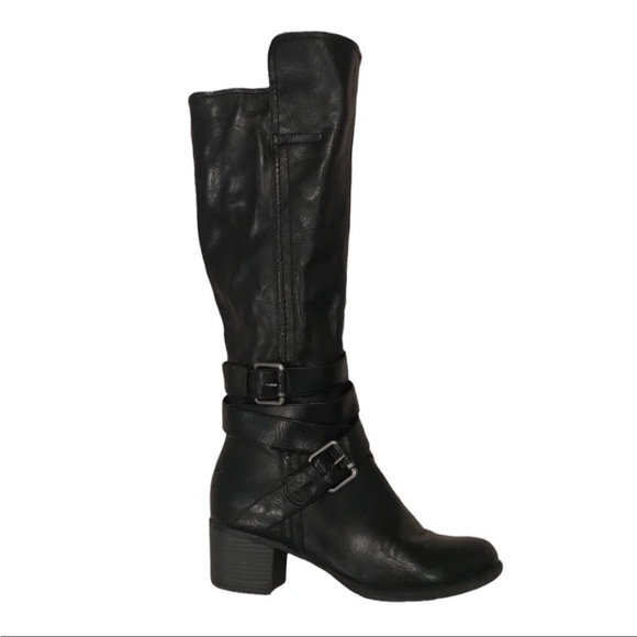 Nicole Rugby Black Knee High Buckle Detail Side Zip Boots Size 6M - Picture 1 of 10
